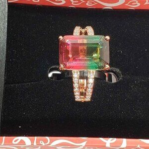 18k rose gold plated watermelon stone with cubic zirconia stones
